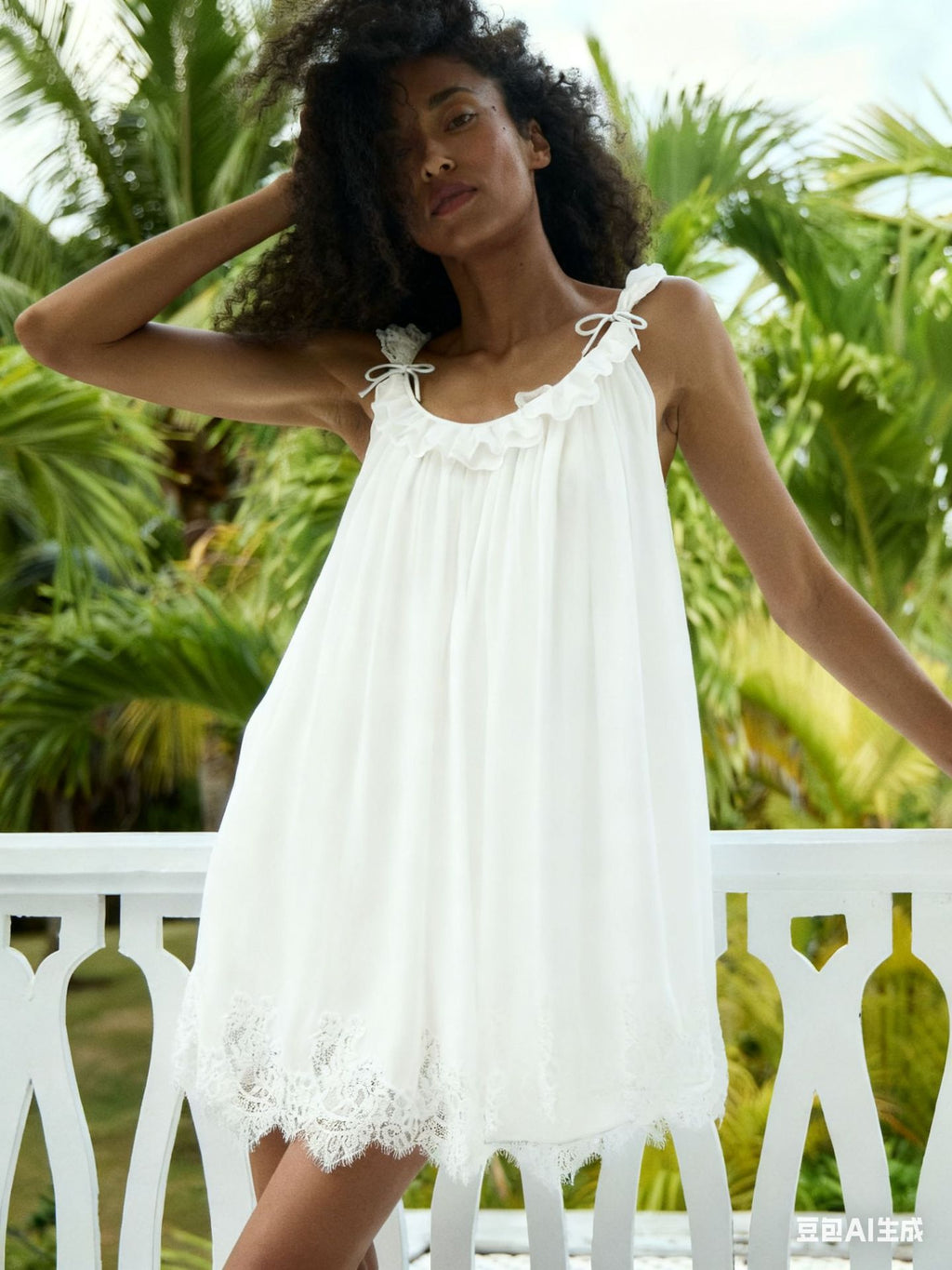 CAIDO Women's Sleeveless Round Neck A-Line Mini Dress Lace Patchwork Cotton Blend Dress