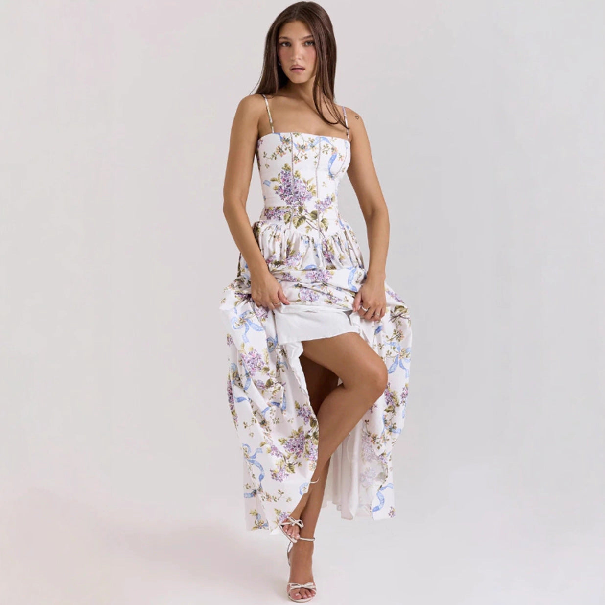 CAIDO Women's Floral Strapless Maxi Dress Sleeveless Polyester Dress