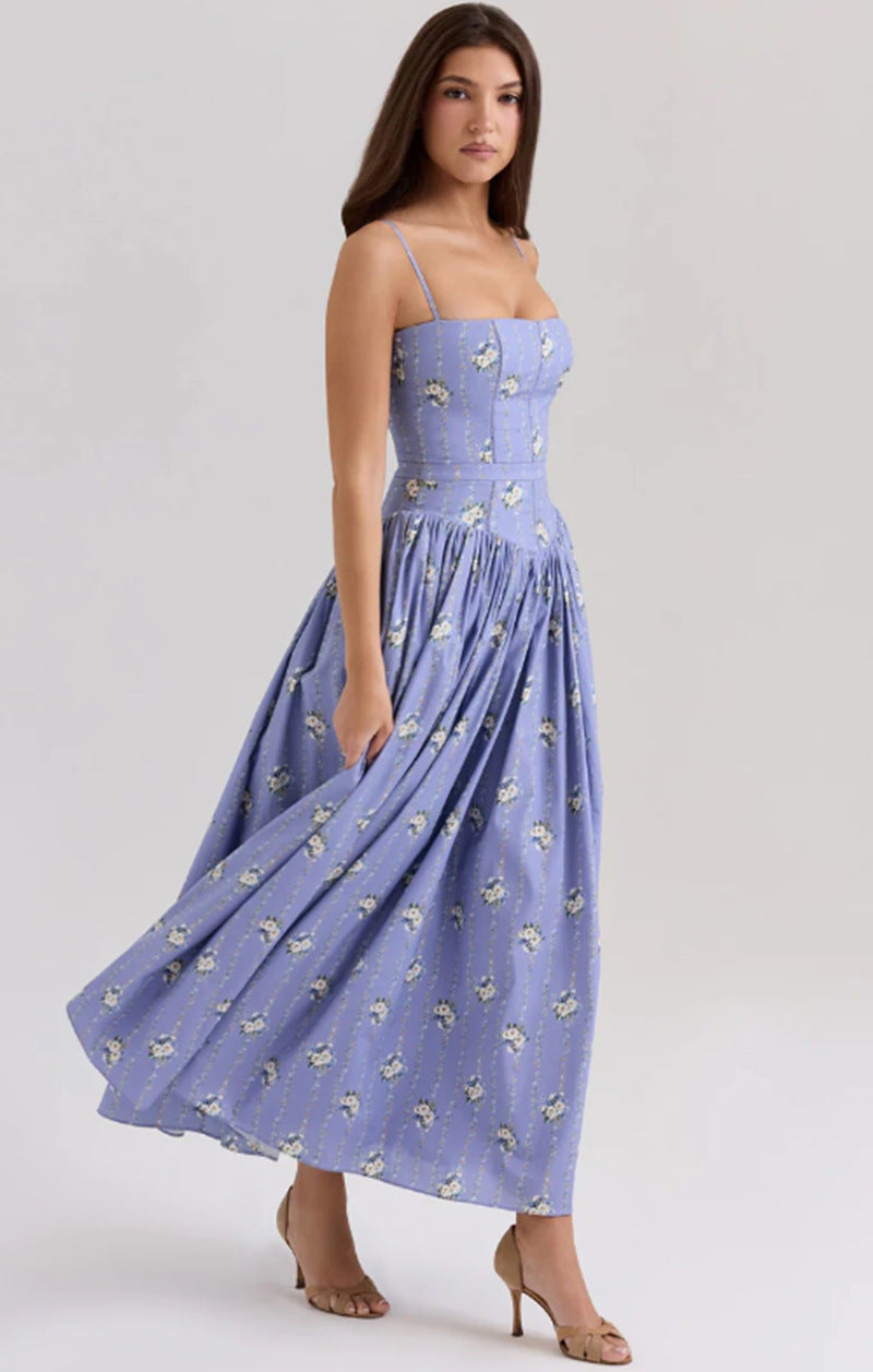 CAIDO Women's Floral Strapless Maxi Dress Sleeveless Polyester Dress