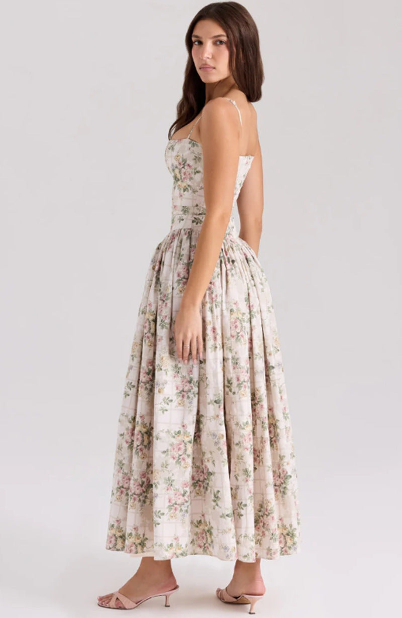 CAIDO Women's Floral Strapless Maxi Dress Sleeveless Polyester Dress