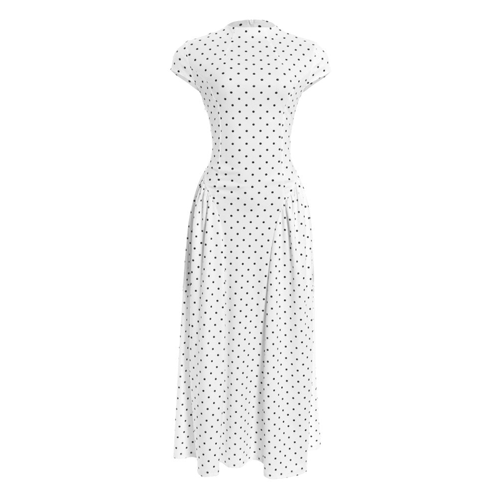 CAIDO Women's Polka Dot A-Line Maxi Dress Short Sleeve Polyester Dress