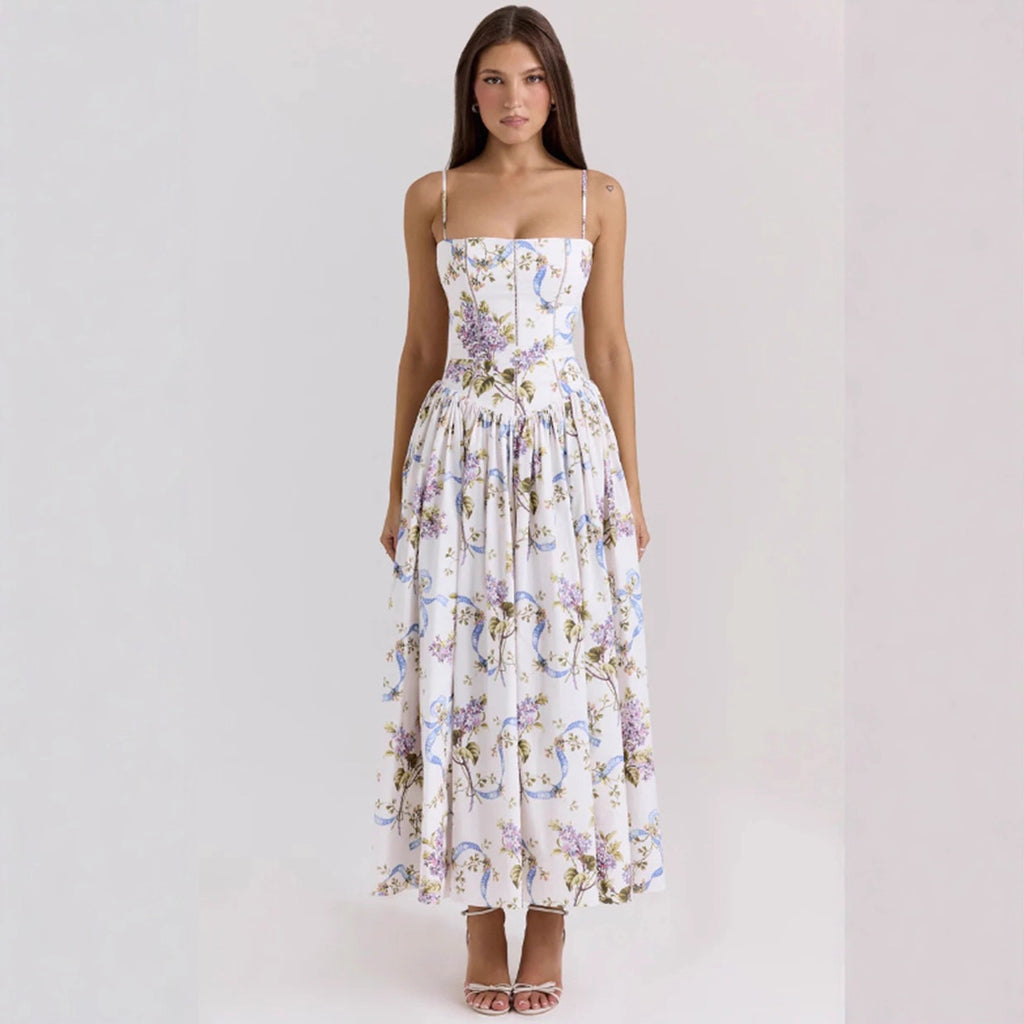CAIDO Women's Floral Strapless Maxi Dress Sleeveless Polyester Dress