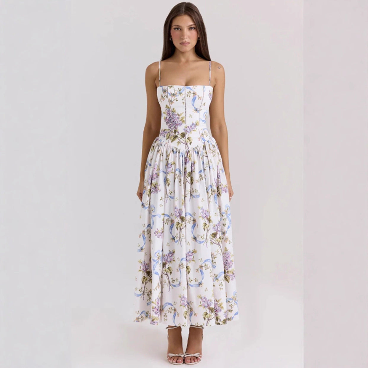 CAIDO Women's Floral Strapless Maxi Dress Sleeveless Polyester Dress