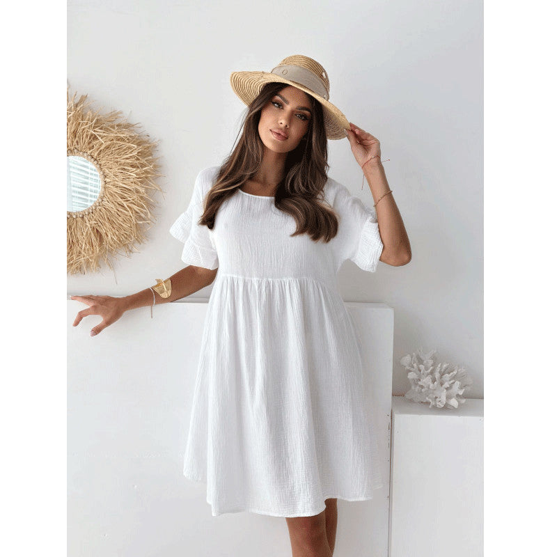 CAIDO Women's Short Sleeve Midi Dress Loose Fit Polyester Casual Dress