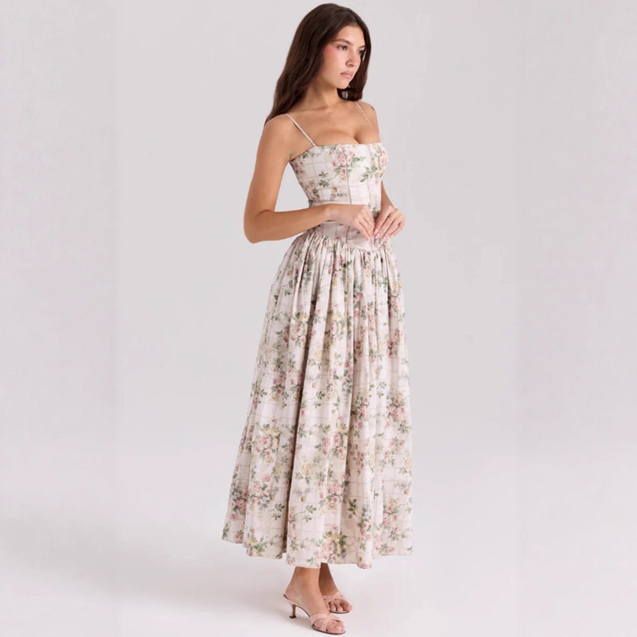 CAIDO Women's Floral Strapless Maxi Dress Sleeveless Polyester Dress