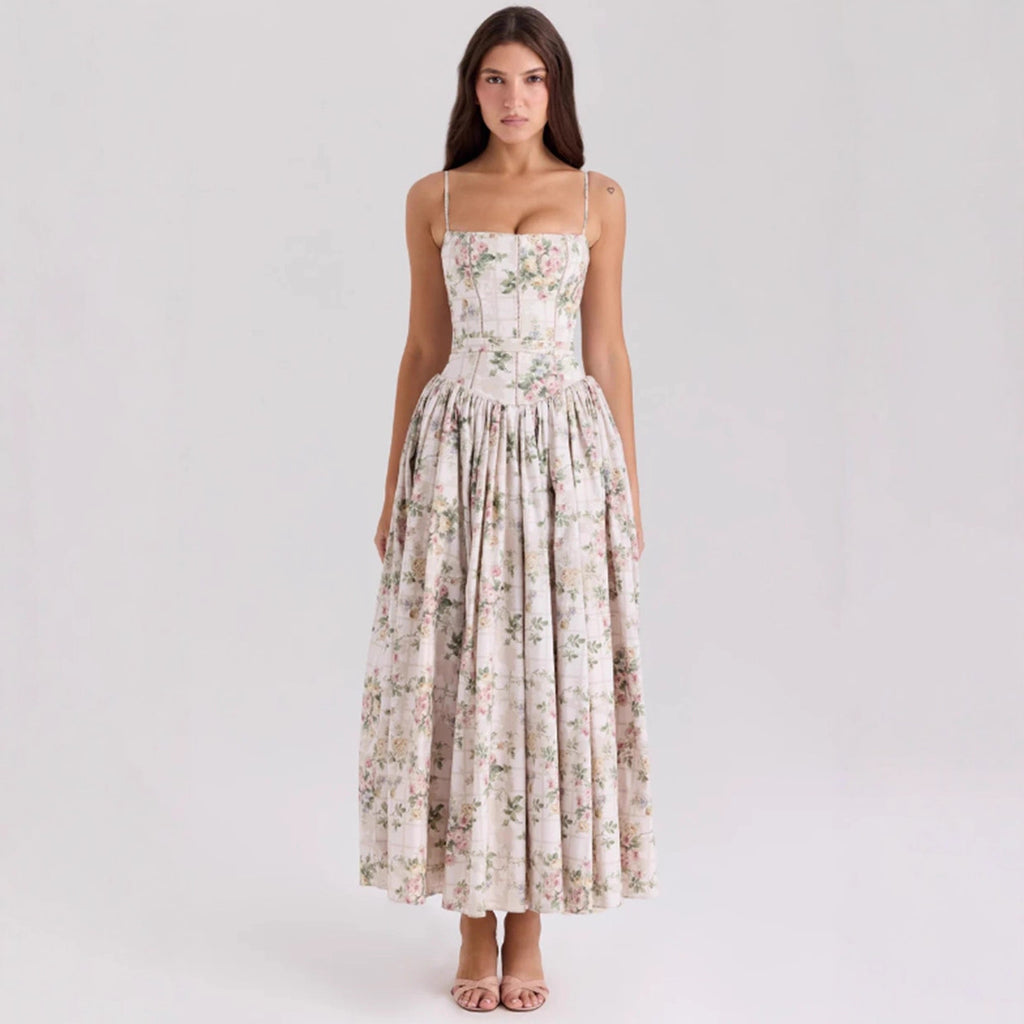 CAIDO Women's Floral Strapless Maxi Dress Sleeveless Polyester Dress