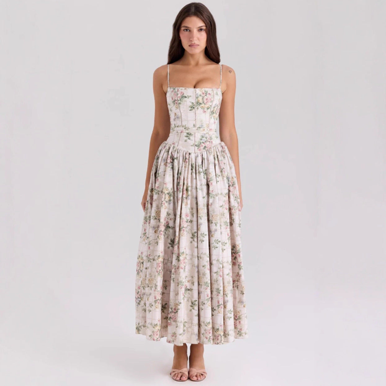 CAIDO Women's Floral Strapless Maxi Dress Sleeveless Polyester Dress