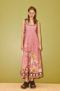 CAIDO Women's Linen Blend Tie Detail Printed Maxi Dress Sleeveless Dress