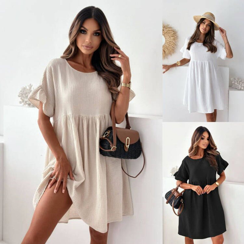 CAIDO Women's Short Sleeve Midi Dress Loose Fit Polyester Casual Dress