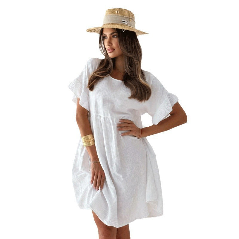 CAIDO Women's Short Sleeve Midi Dress Loose Fit Polyester Casual Dress